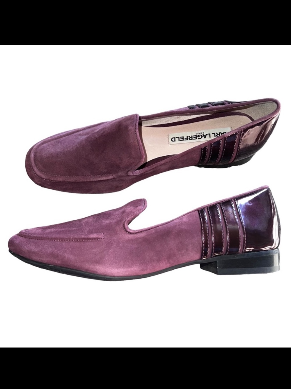Karl Lagerfeld Maroon Suede Flats